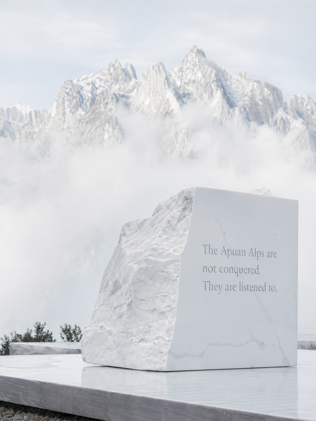 Marble block before the Apuan Alps