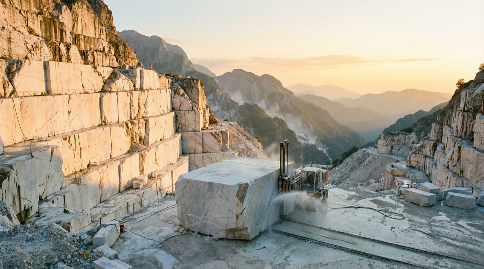 Marble quarry at dawn, Alpi Apuane